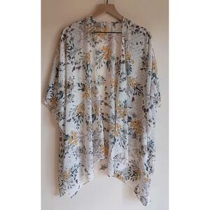 Maurices‎ Floral Swiss Dot Kimono One Size Sheer Boho Open Front Duster